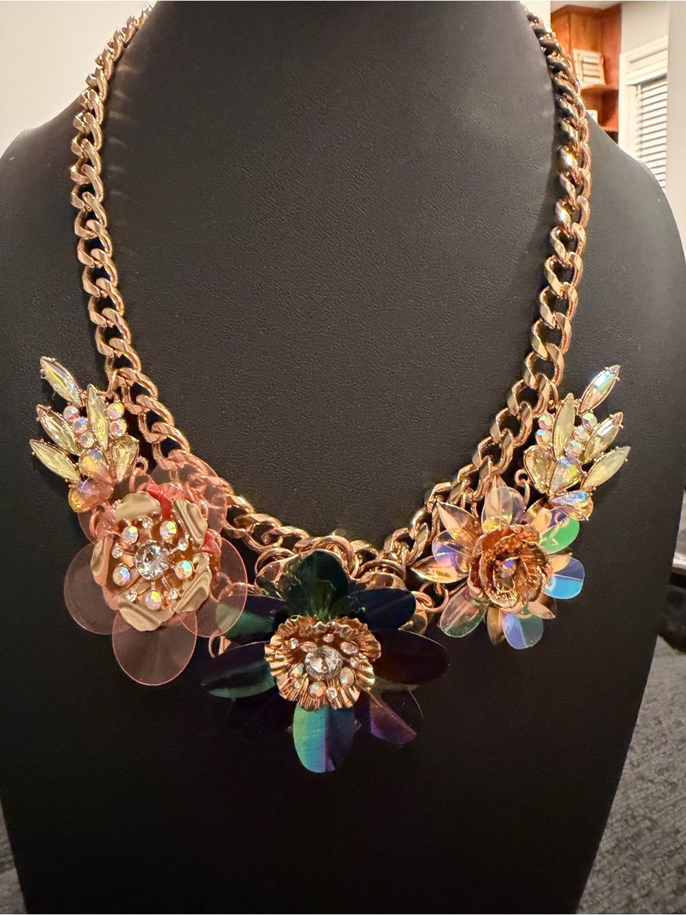 Iridescent Floral Gold-Tone Statement Necklace - Women Jewelry